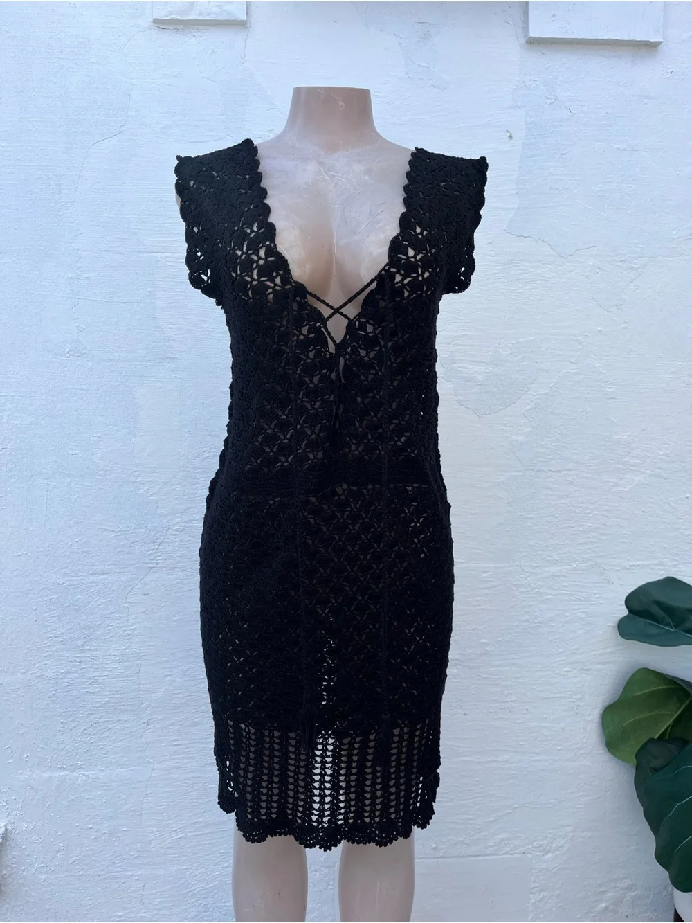 Helen Jon Black Crochet cover up and String Bikini Bottom - Picture 1 of 11